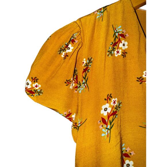 Boden Amee Midi Dress Asymmetrical Ruffle Floral Womens Sz 4 Cottagecore Mustard - Picture 6 of 13